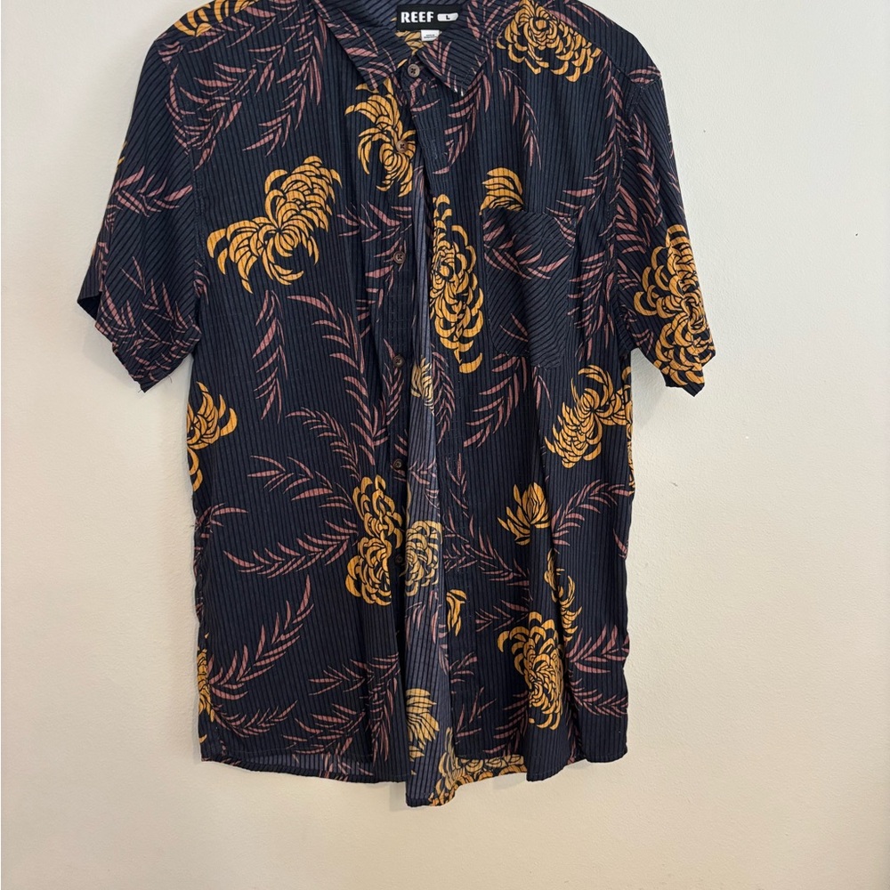 Reef Bless Up Navy and Pink Tropical Shirt